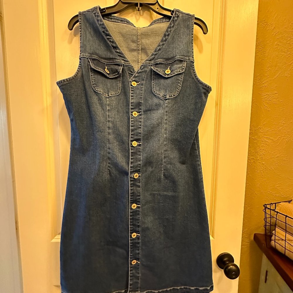 Sleeveless denim button front dress
